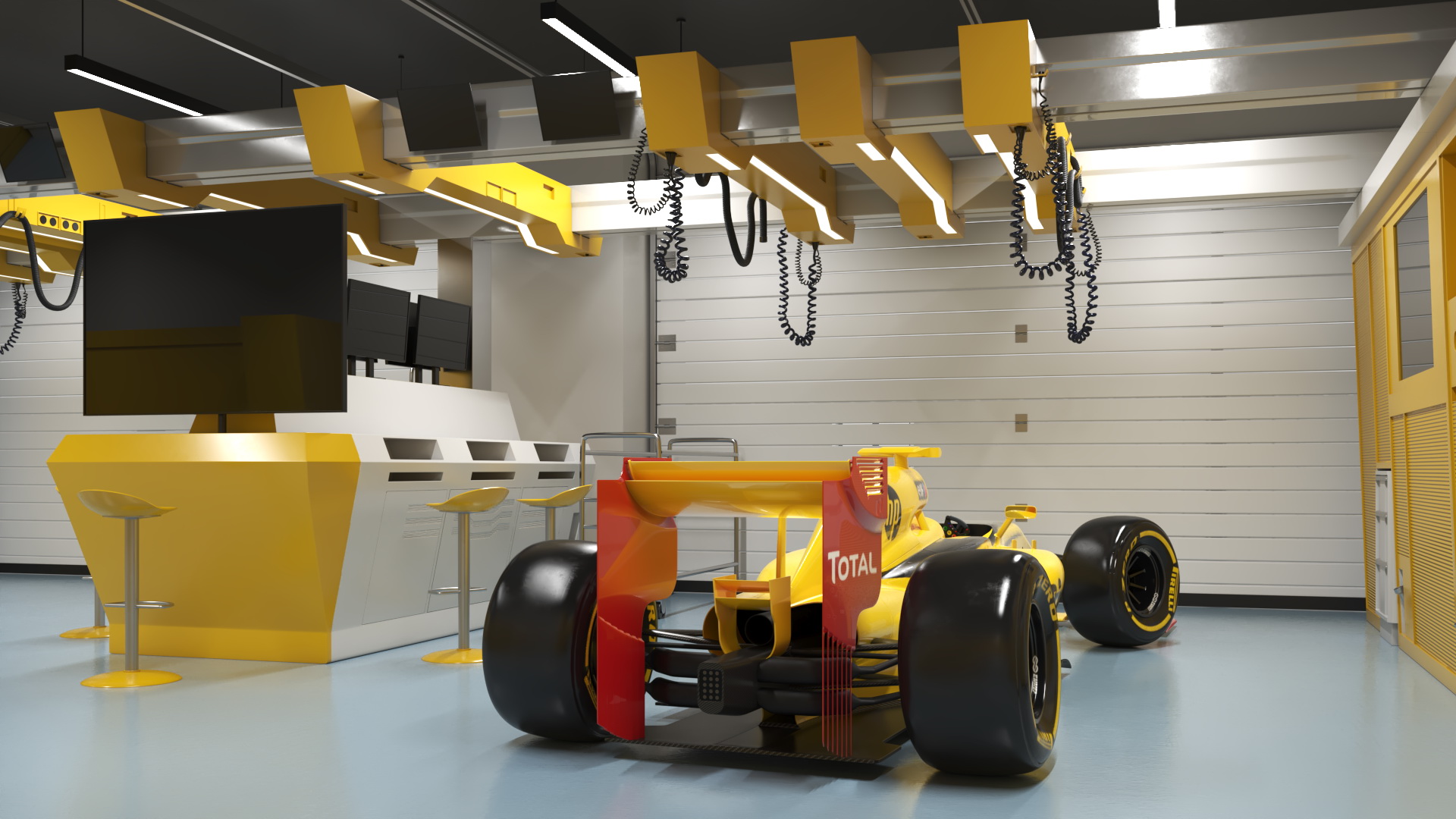 3D Racing Team Garage and Formula 1 Car