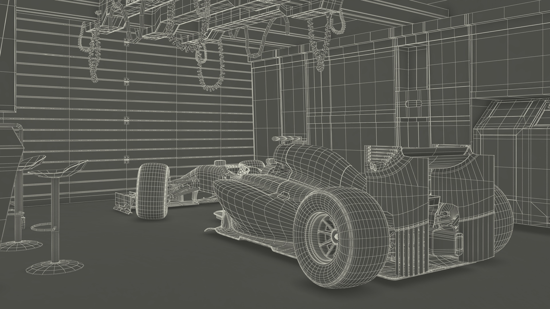 3D Racing Team Garage and Formula 1 Car