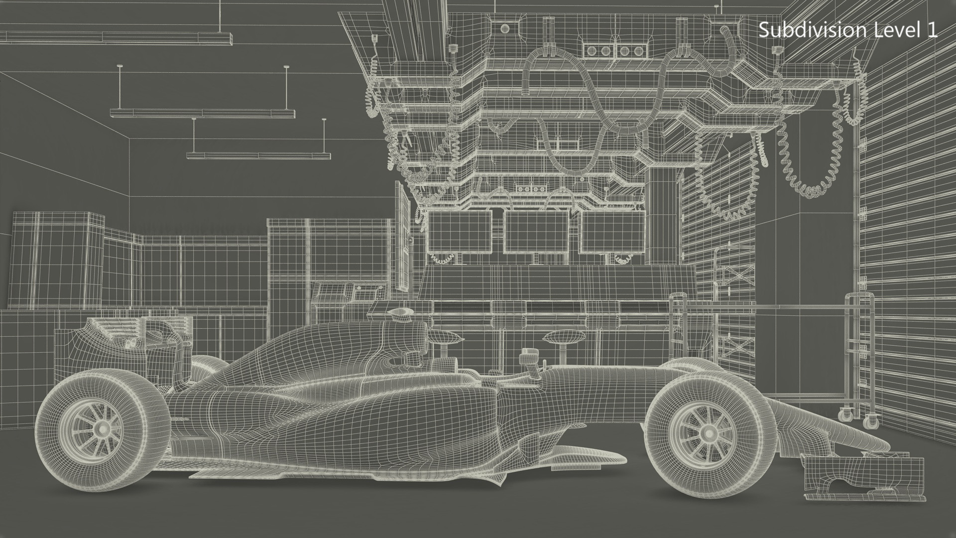 3D Racing Team Garage and Formula 1 Car