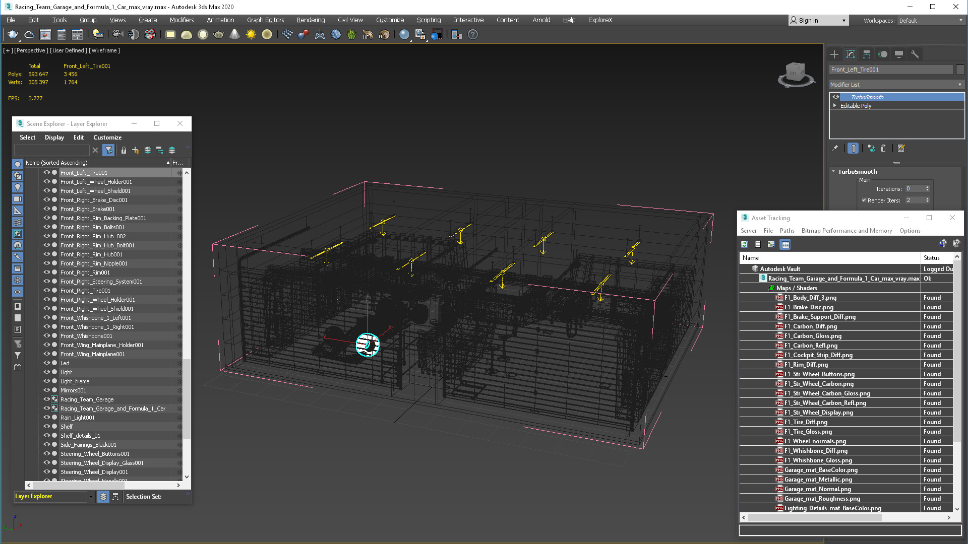 3D Racing Team Garage and Formula 1 Car