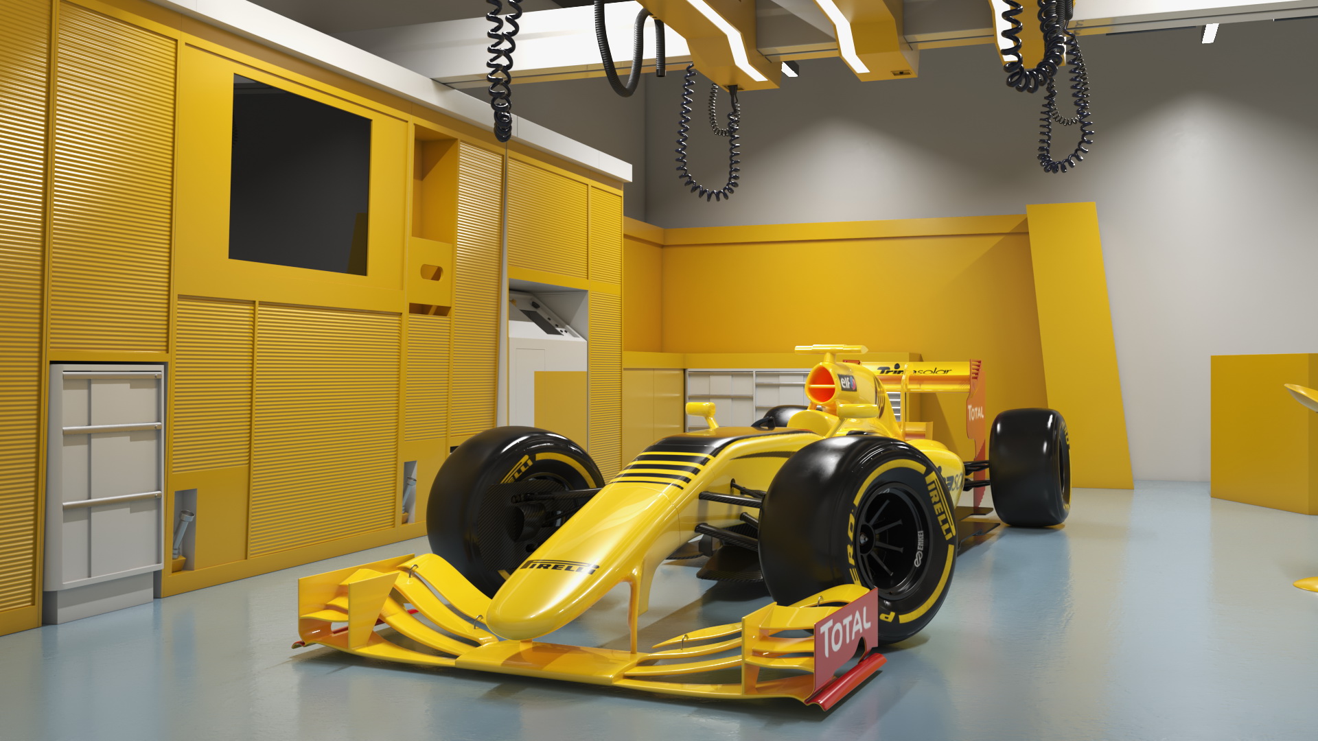 3D Racing Team Garage and Formula 1 Car