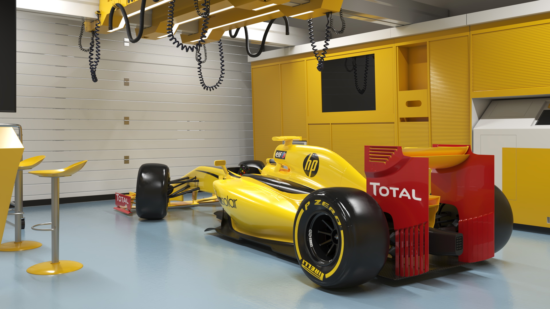 3D Racing Team Garage and Formula 1 Car