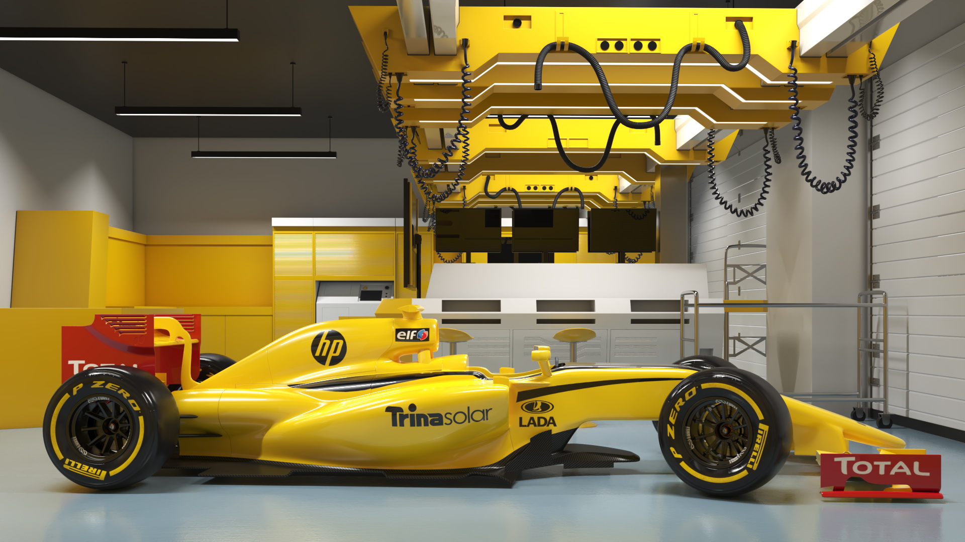 3D Racing Team Garage and Formula 1 Car