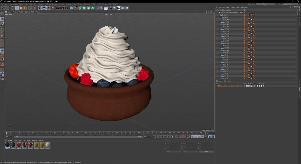 Bowl of Berries with Whipped Cream 3D model