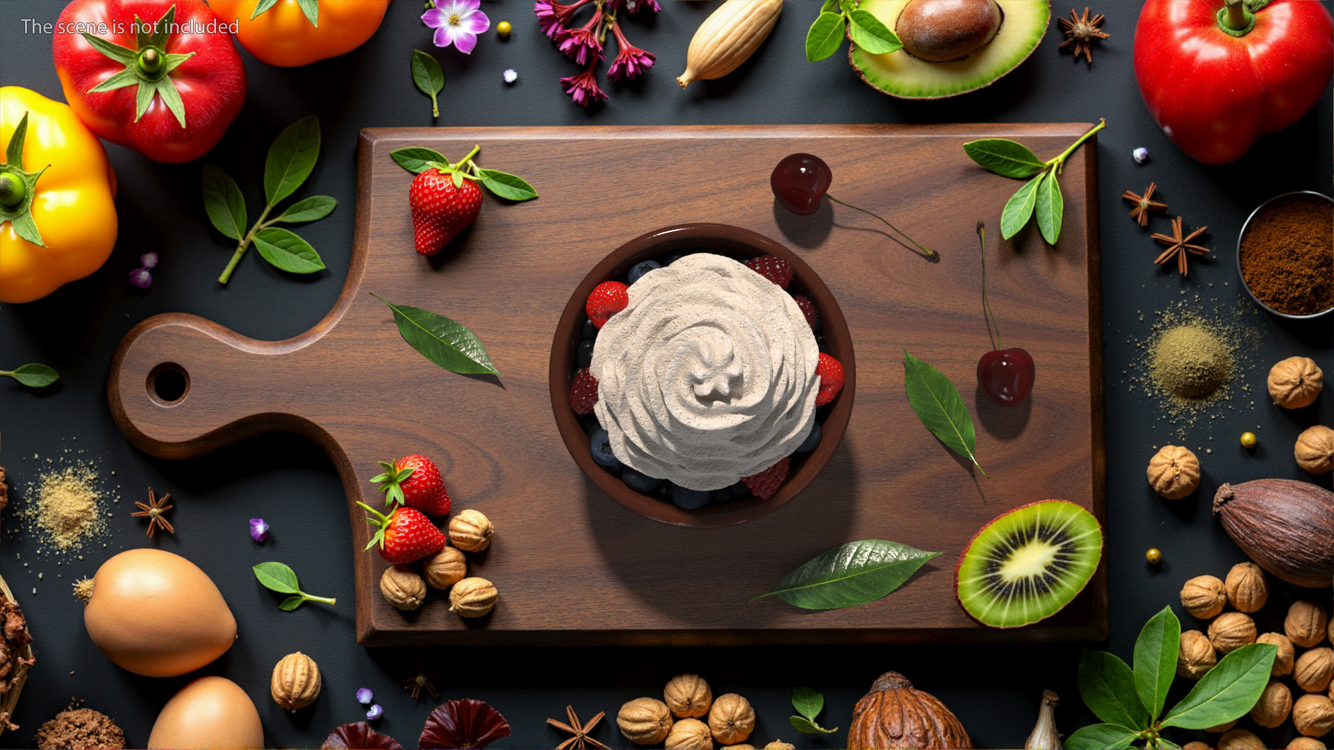 Bowl of Berries with Whipped Cream 3D model