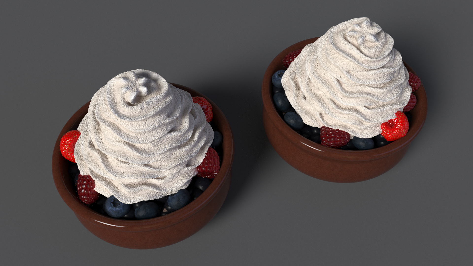 Bowl of Berries with Whipped Cream 3D model