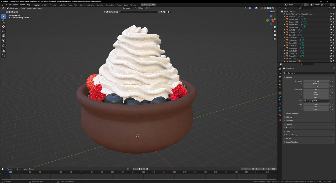 Bowl of Berries with Whipped Cream 3D model