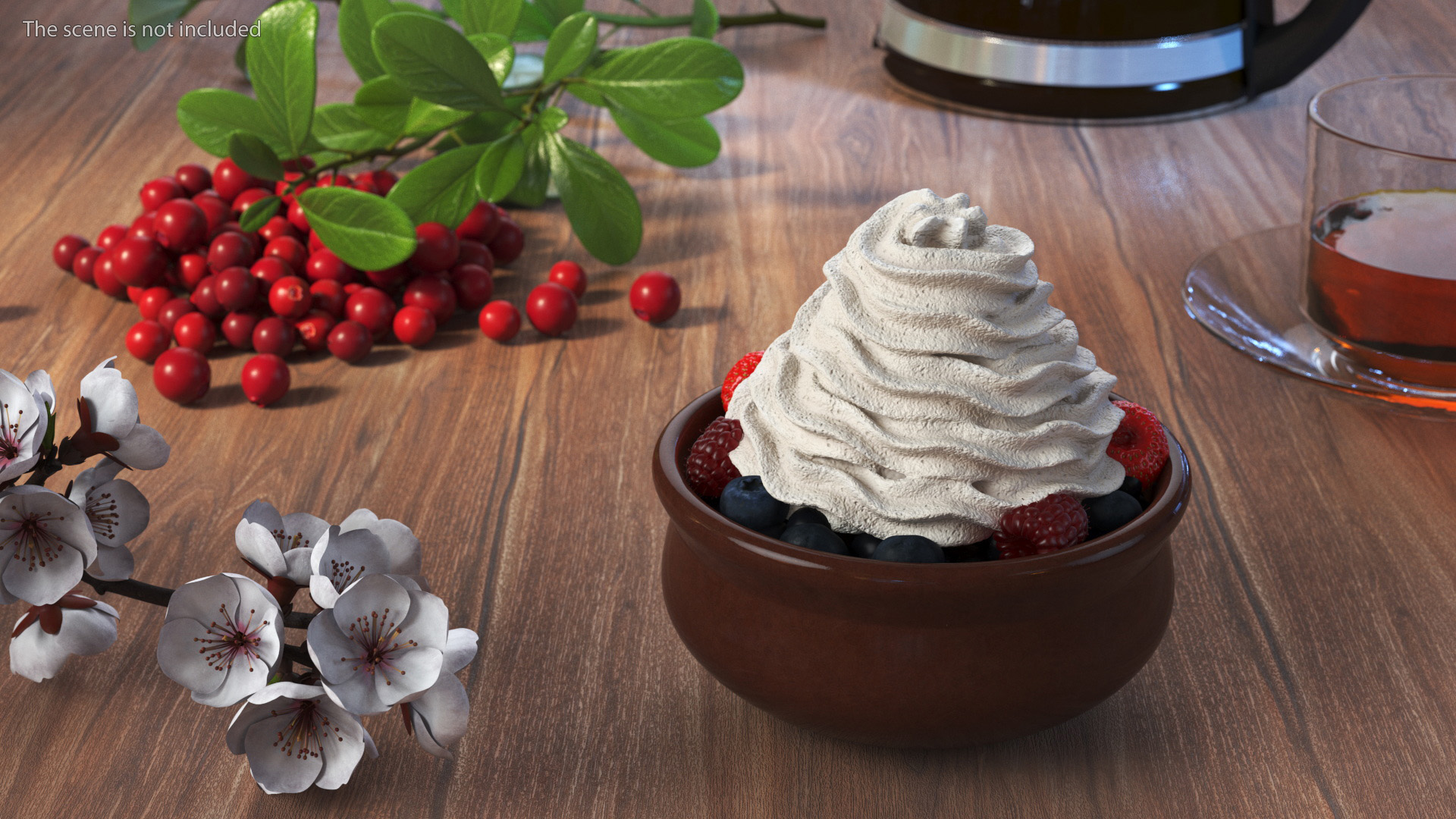 Bowl of Berries with Whipped Cream 3D model