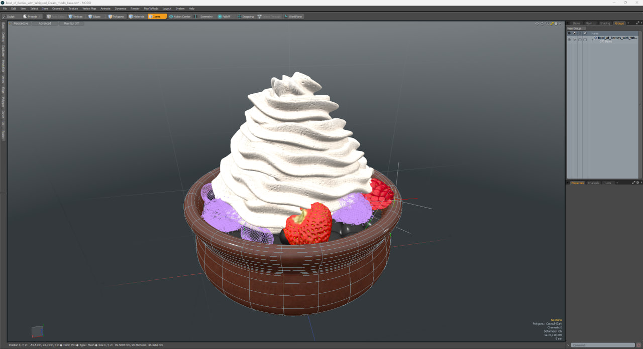 Bowl of Berries with Whipped Cream 3D model