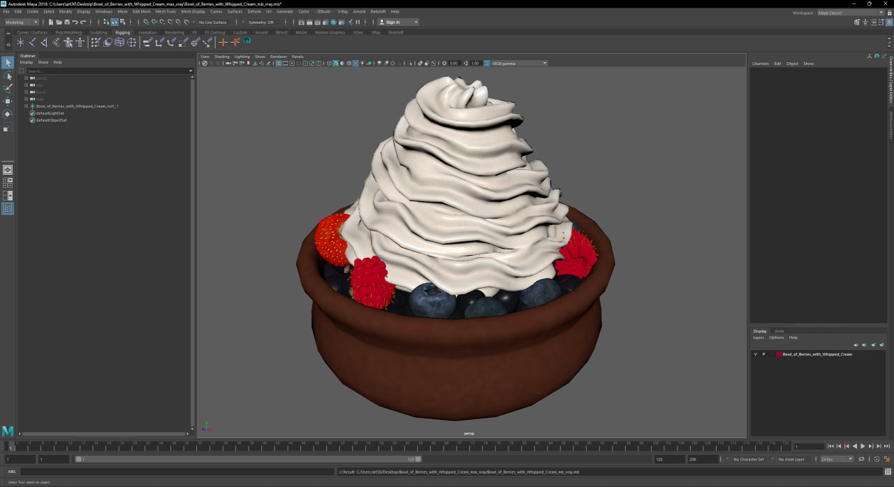 Bowl of Berries with Whipped Cream 3D model