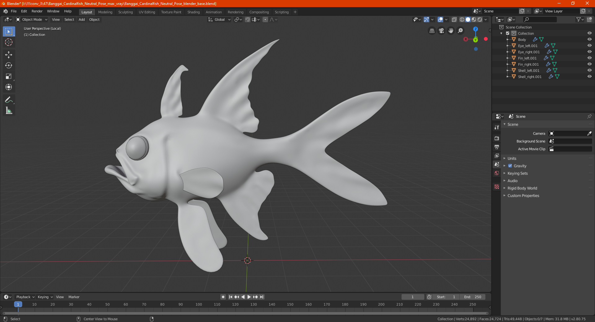 3D Banggai Cardinalfish Neutral Pose model