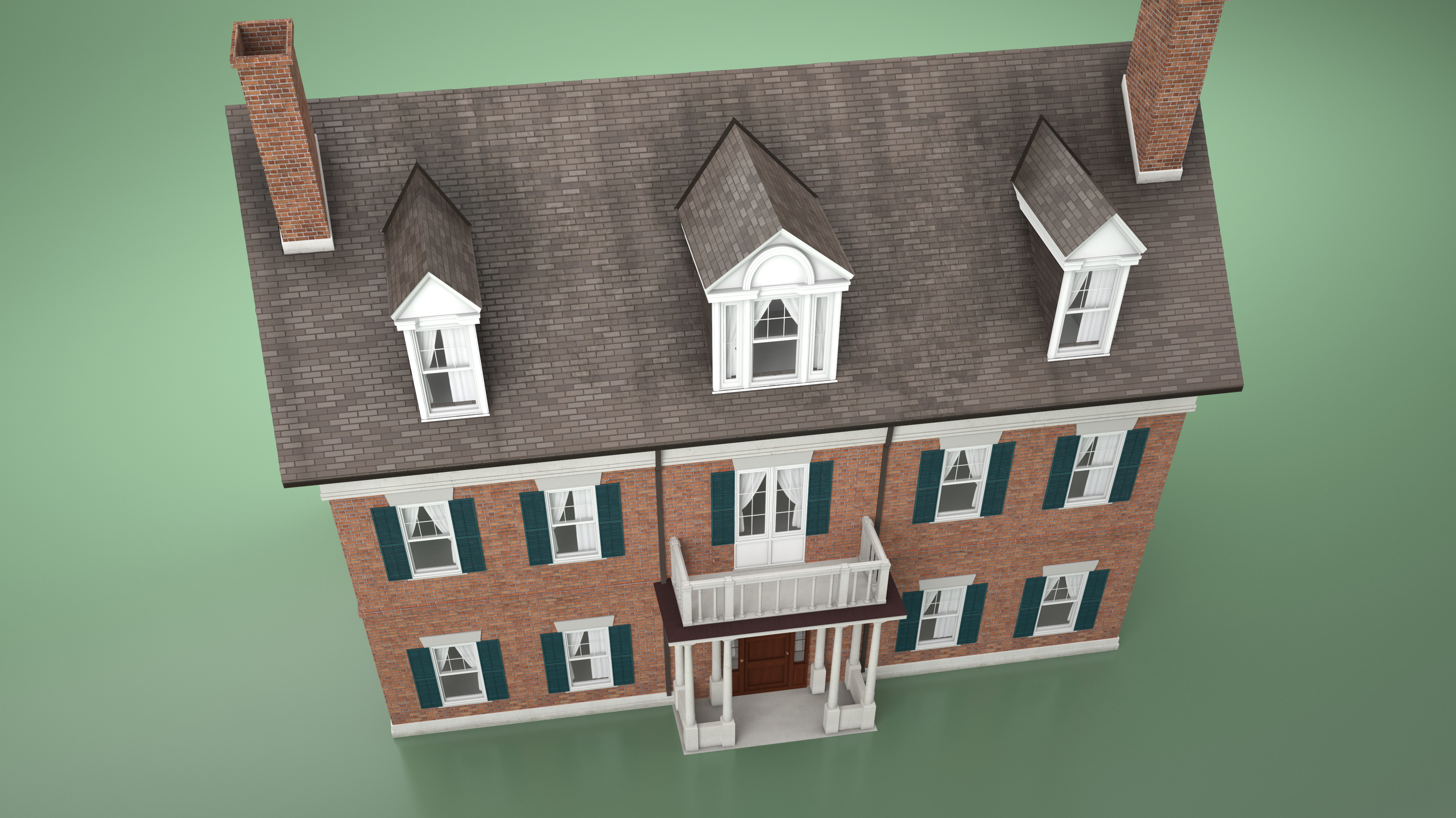 Classic Two-Story Brick House 3D model