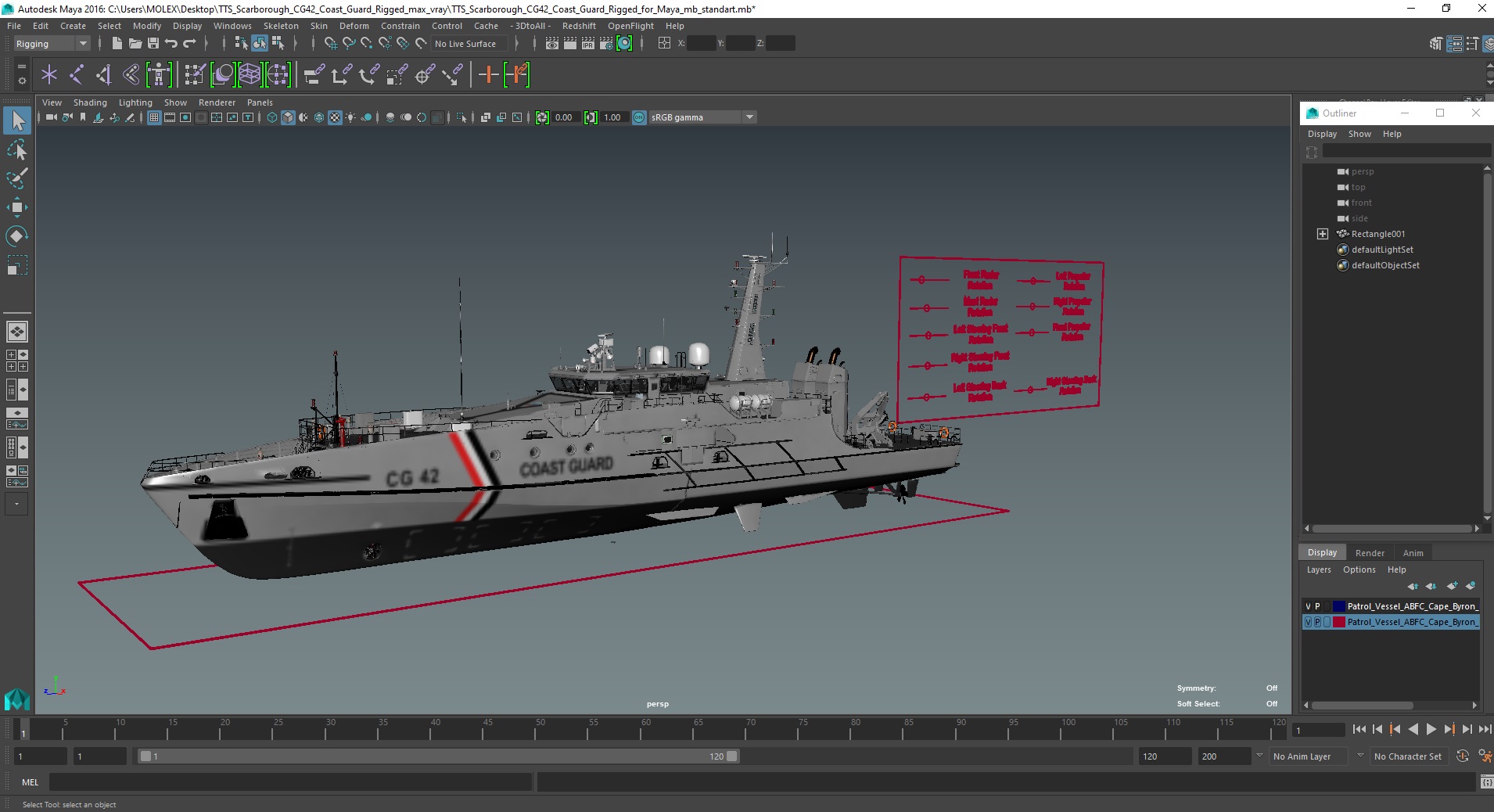 3D TTS Scarborough CG42 Coast Guard Rigged for Maya model