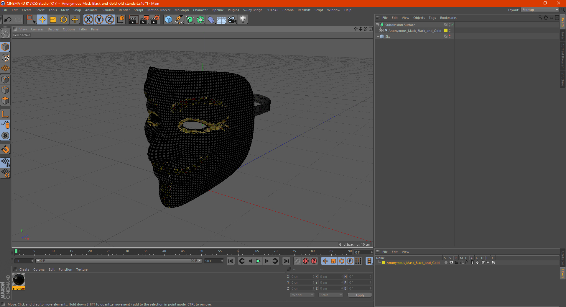 Anonymous Mask Black and Gold 3D model