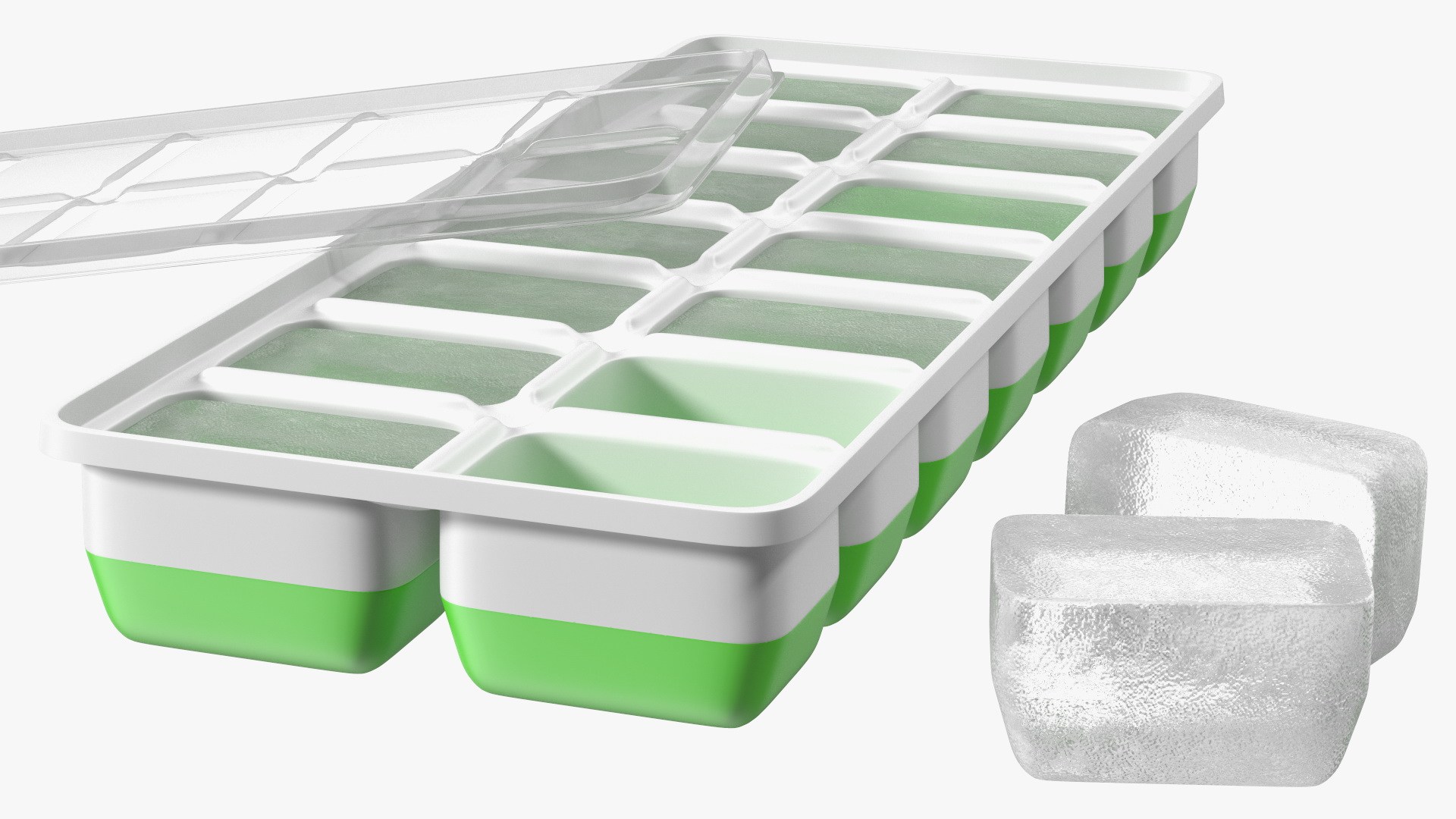 3D model Ice Cube Mold filled with Ice Green