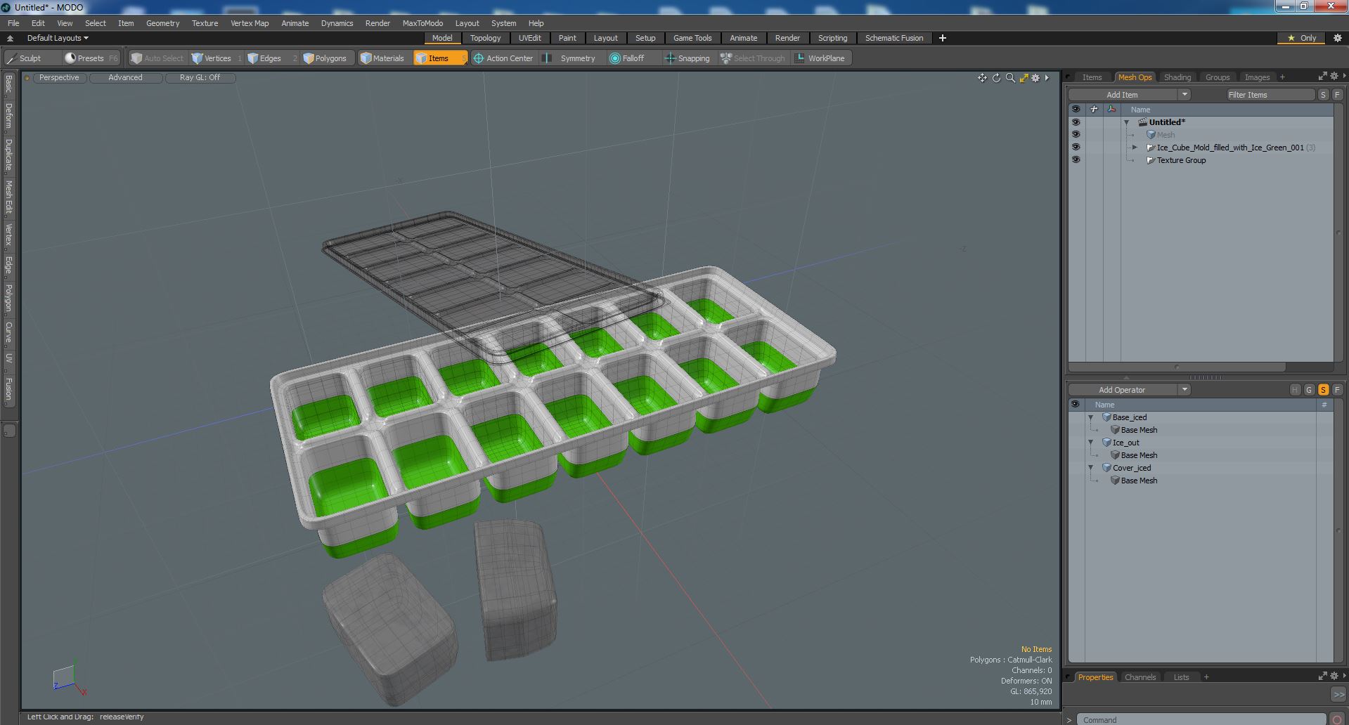 3D model Ice Cube Mold filled with Ice Green