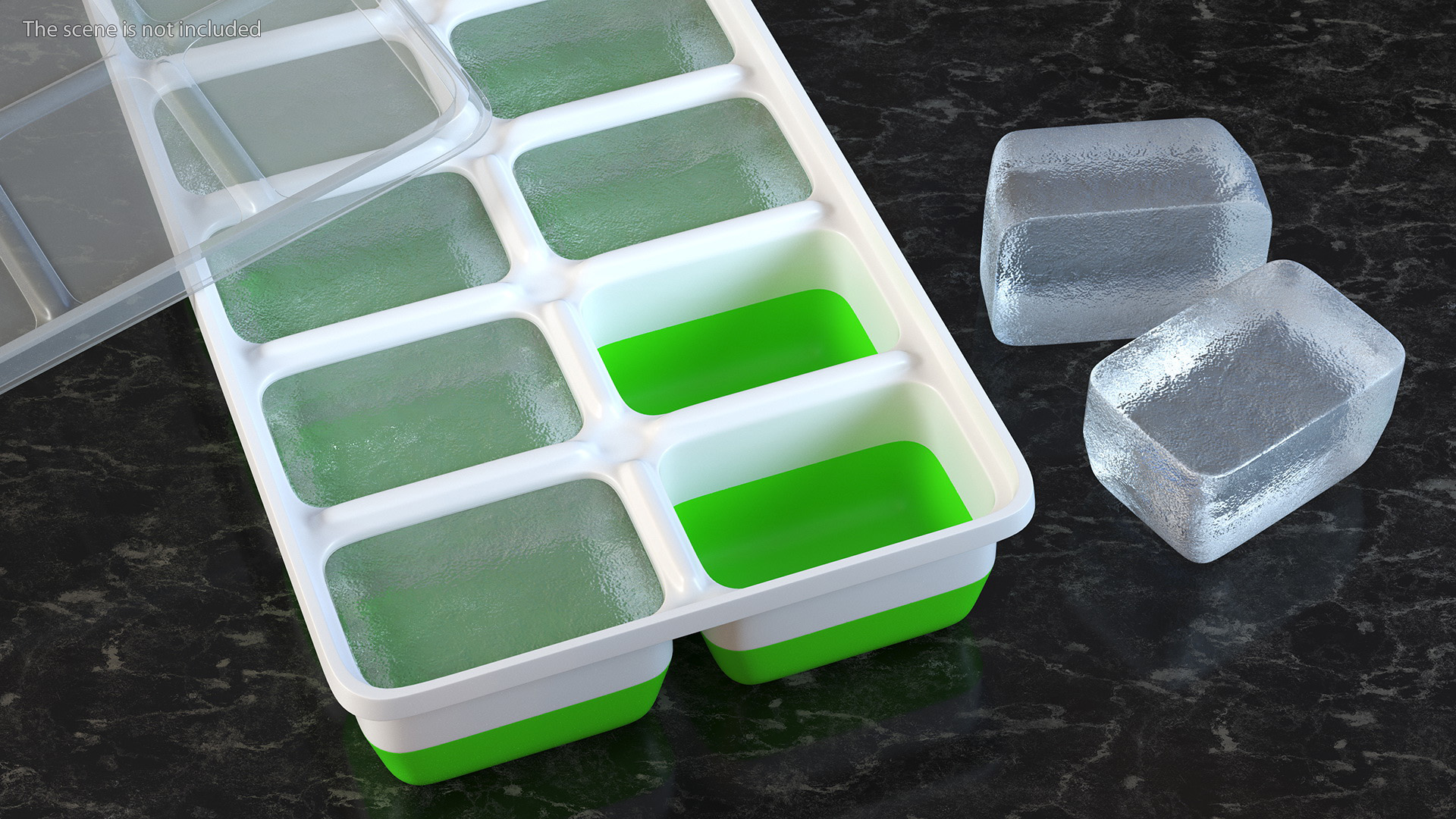 3D model Ice Cube Mold filled with Ice Green