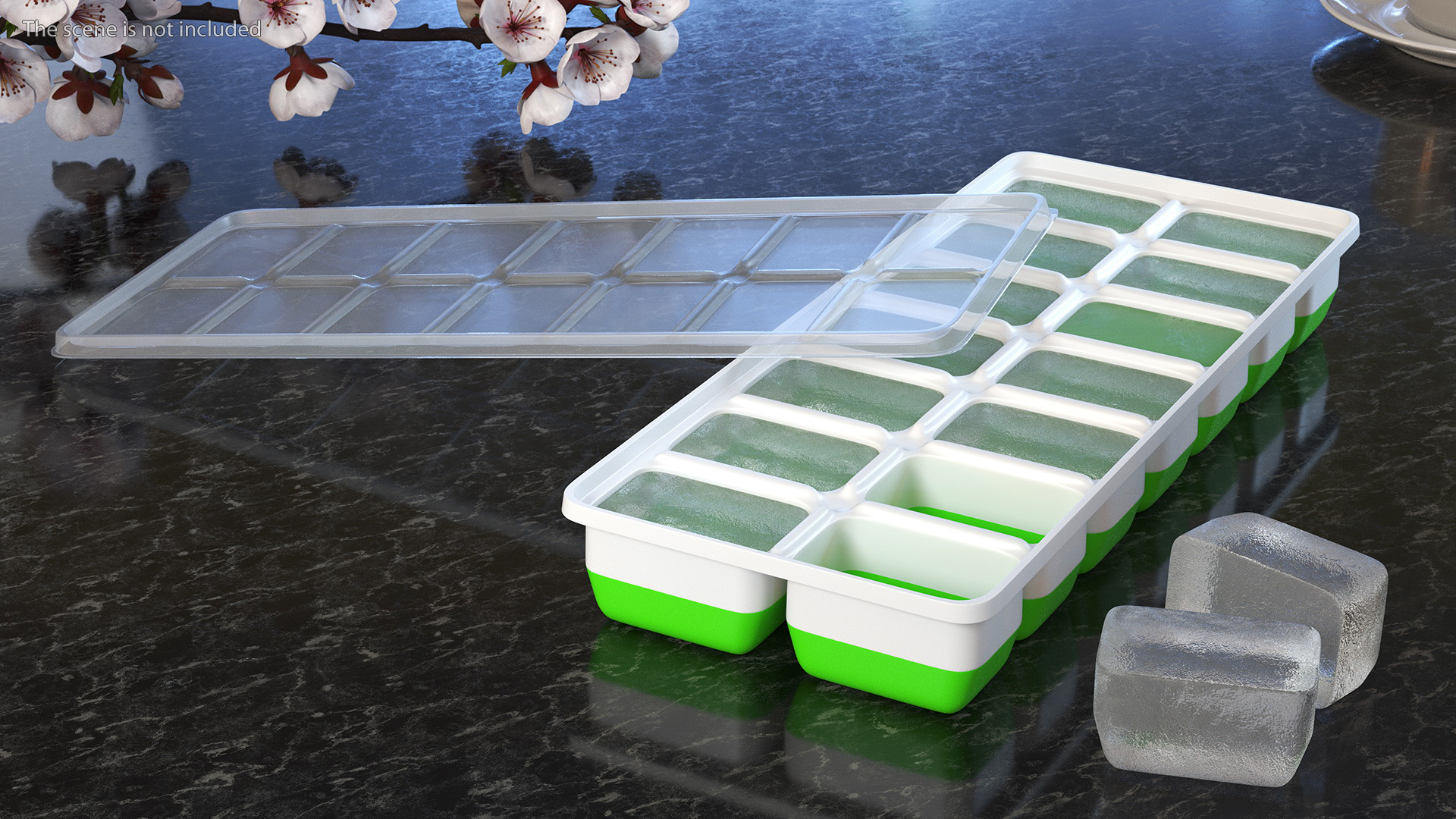 3D model Ice Cube Mold filled with Ice Green