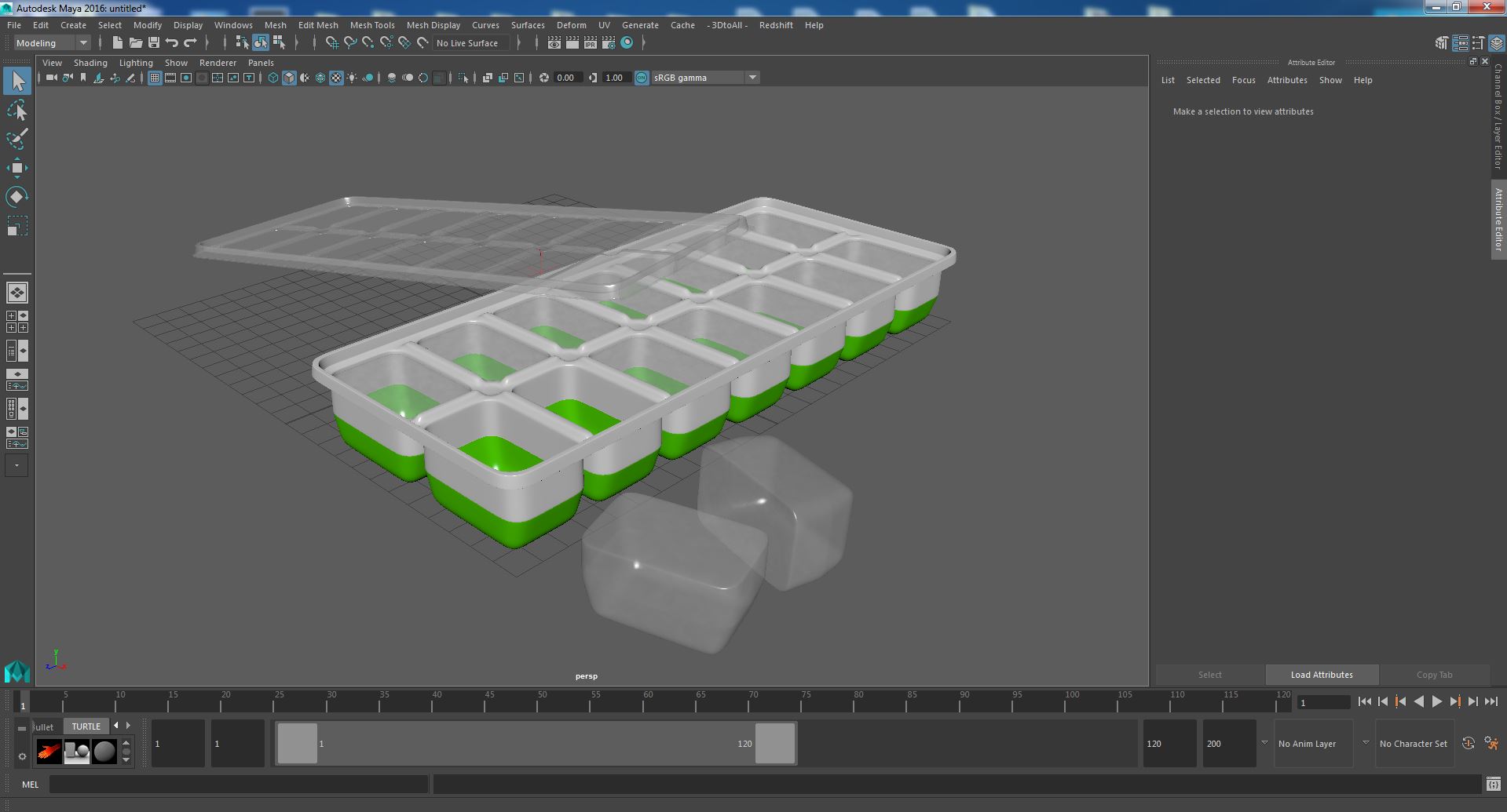 3D model Ice Cube Mold filled with Ice Green