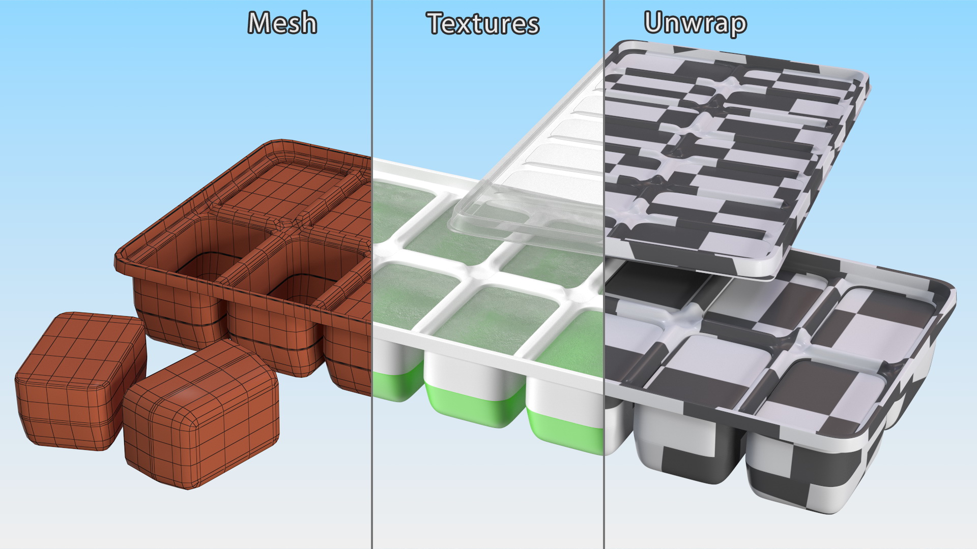 3D model Ice Cube Mold filled with Ice Green