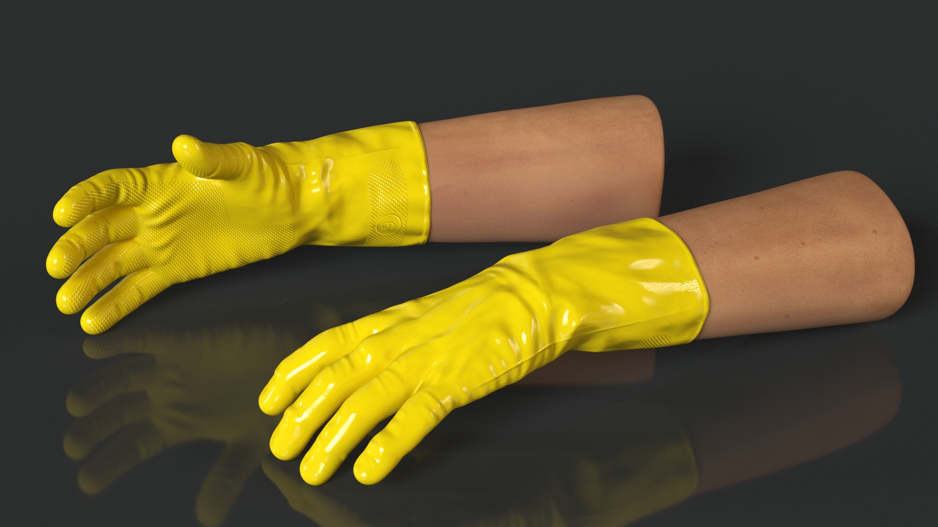 Hands in Yellow Rubber Gloves 3D model