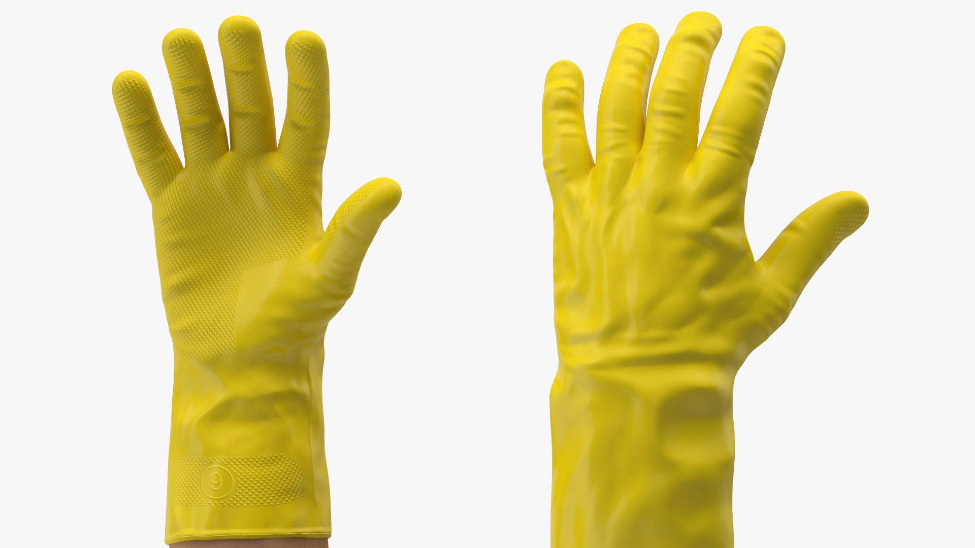 Hands in Yellow Rubber Gloves 3D model