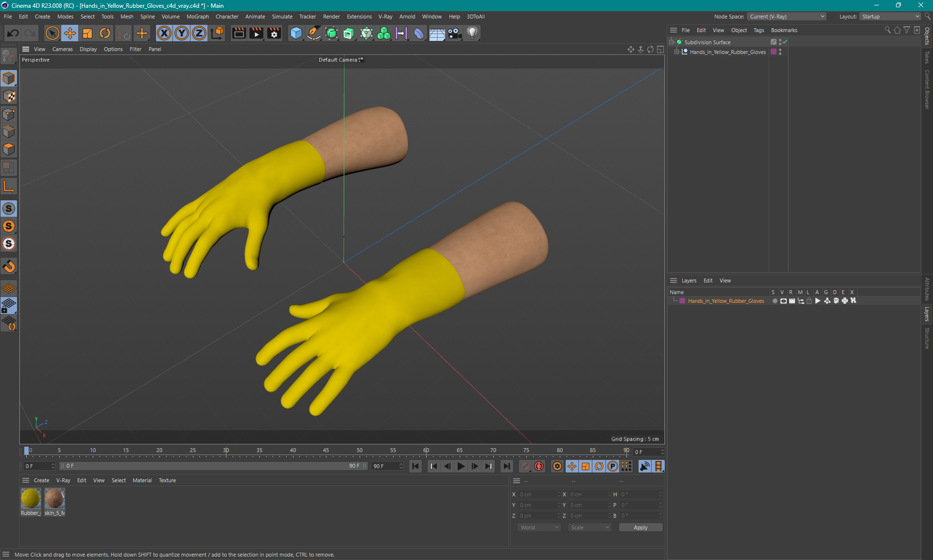 Hands in Yellow Rubber Gloves 3D model