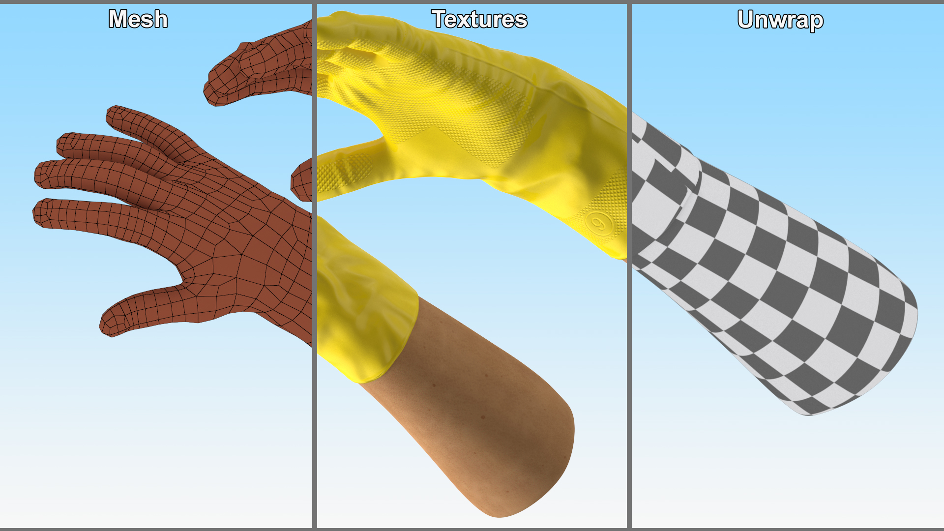 Hands in Yellow Rubber Gloves 3D model