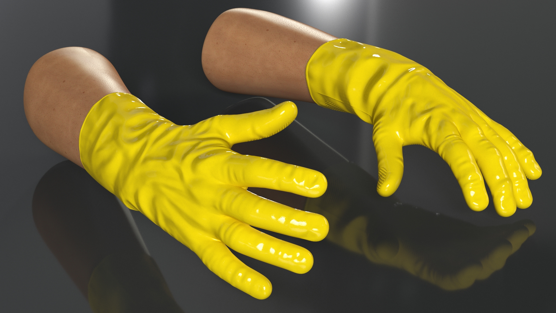 Hands in Yellow Rubber Gloves 3D model