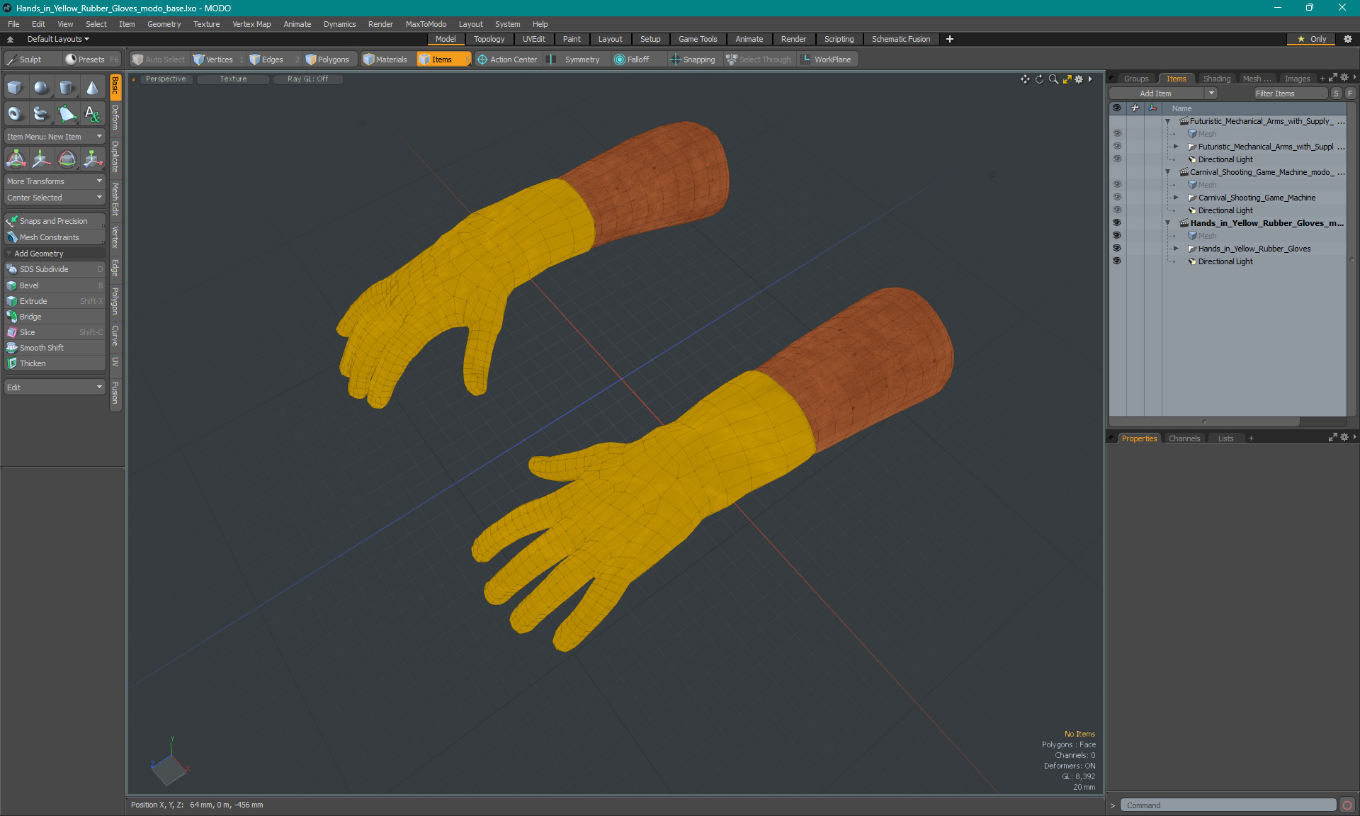 Hands in Yellow Rubber Gloves 3D model