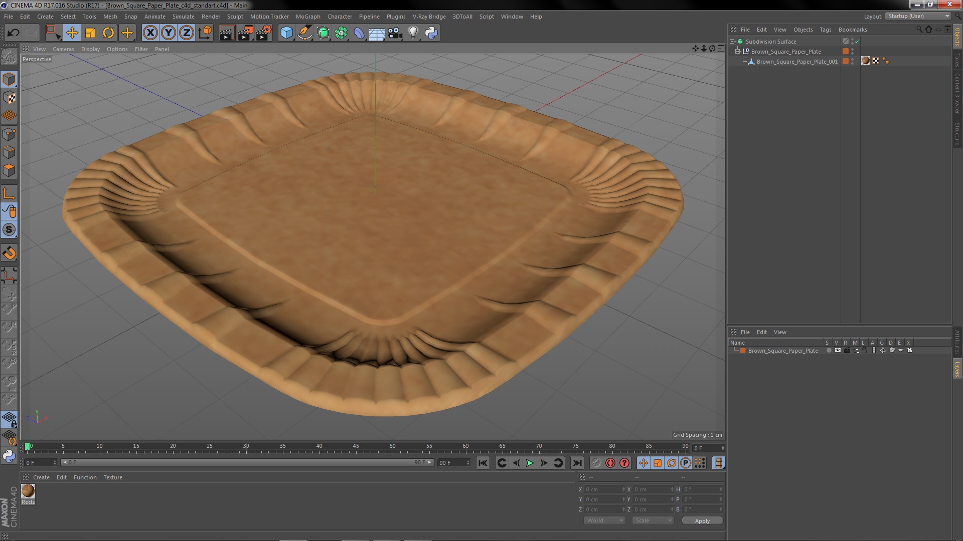 Brown Square Paper Plate 3D model