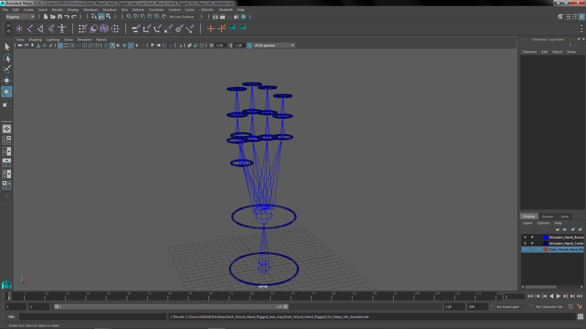 3D model Dark Wood Hand Rigged for Maya