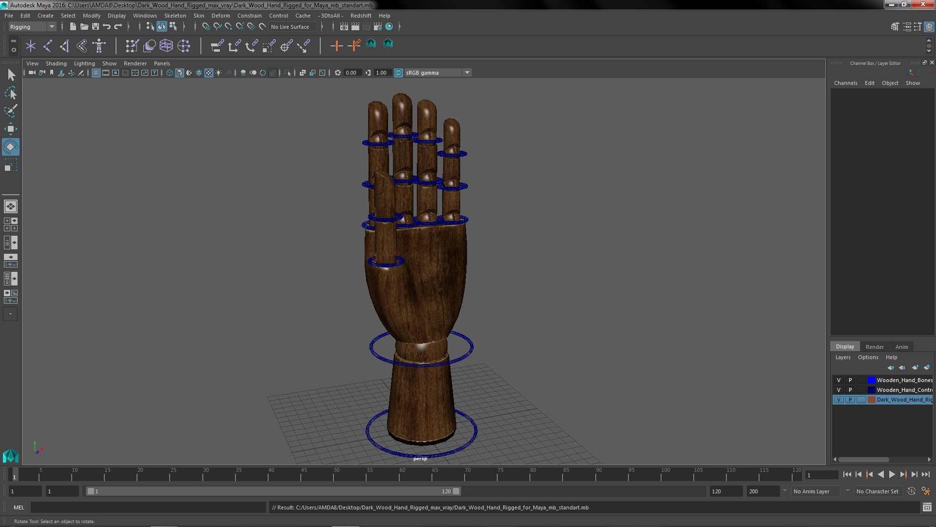 3D model Dark Wood Hand Rigged for Maya