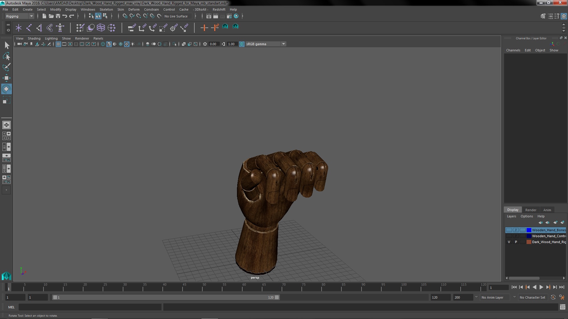 3D model Dark Wood Hand Rigged for Maya