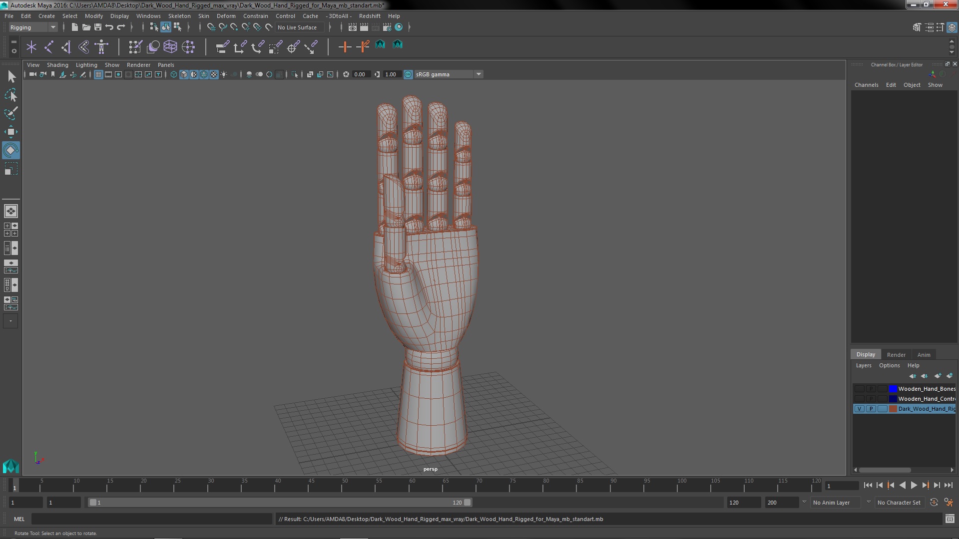 3D model Dark Wood Hand Rigged for Maya