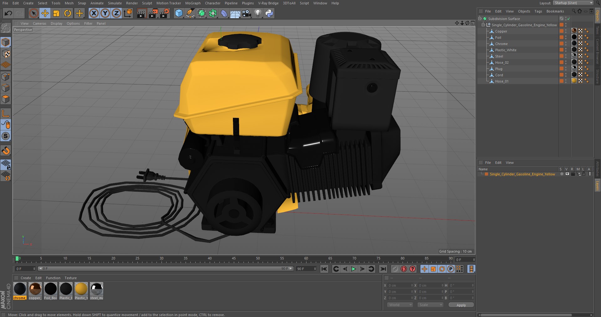 3D Single Cylinder Gasoline Engine Yellow model