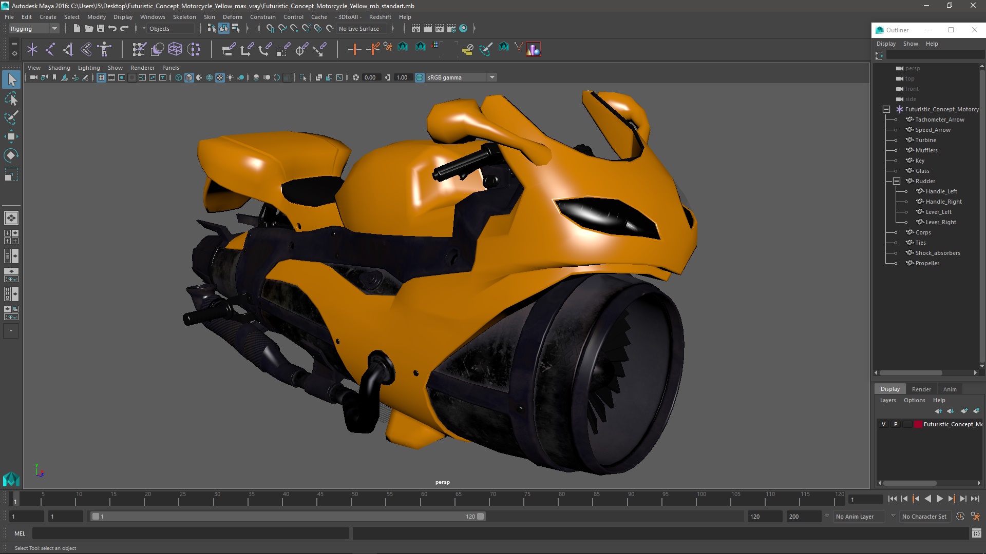 3D Futuristic Concept Motorcycle Yellow