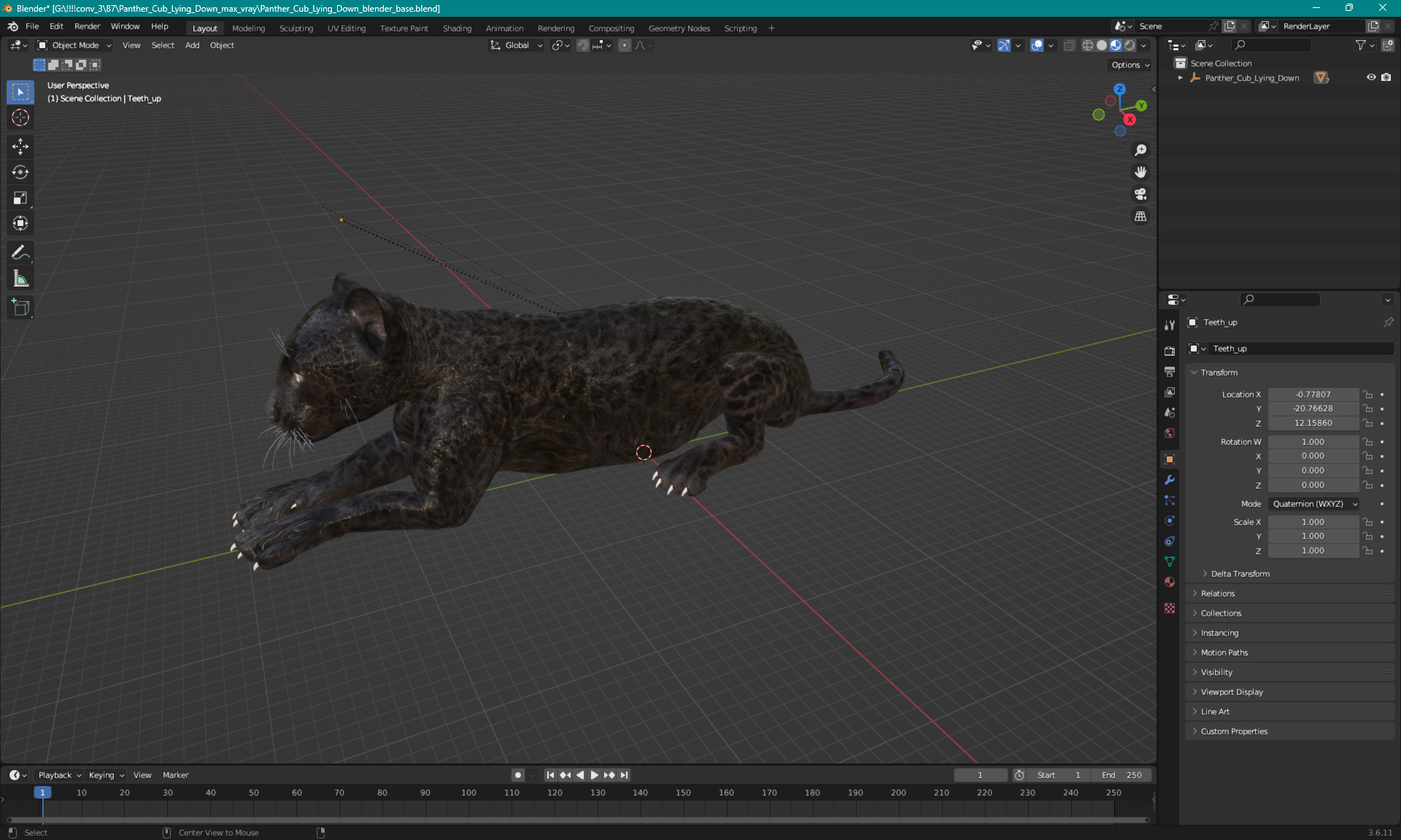 3D model Panther Cub Lying Down for 3D Print