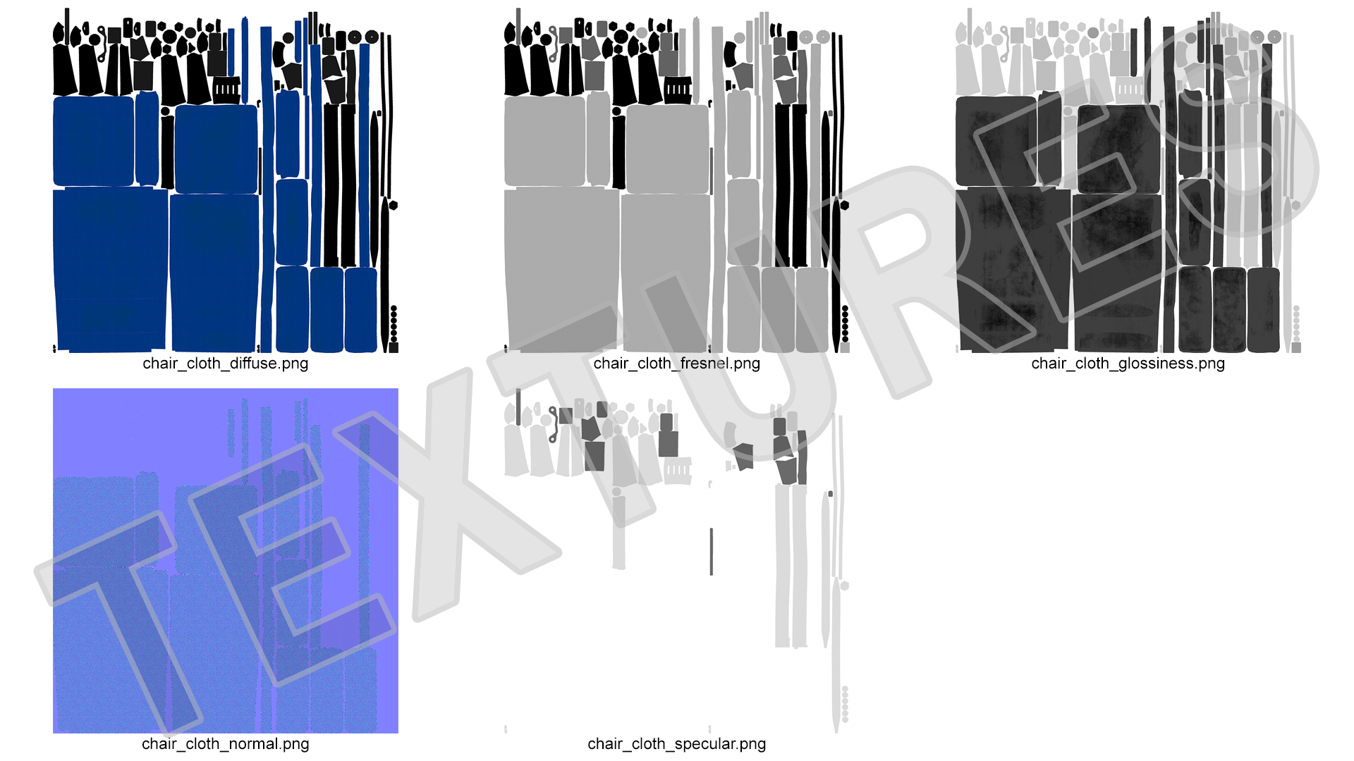 Chair Conference with no Arms Blue 3D model