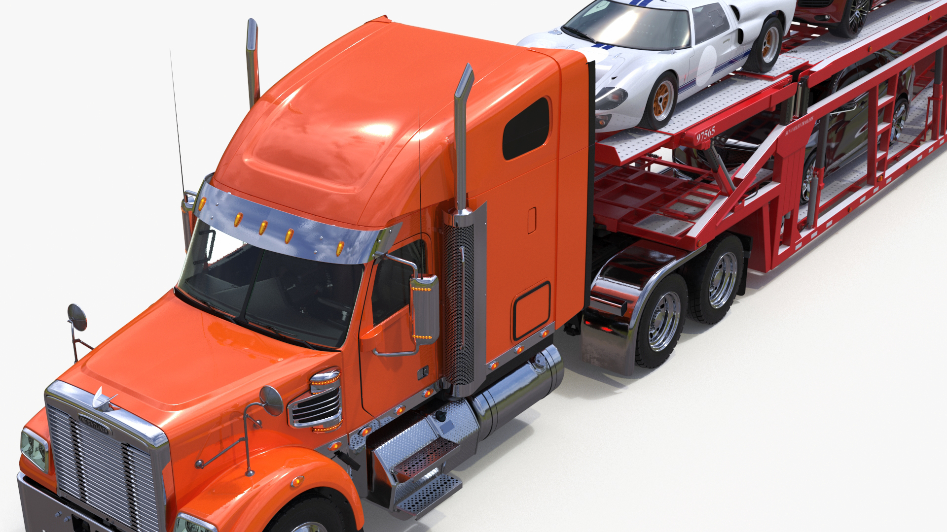 3D Freightliner Truck with Car Carried Loaded Vehicles