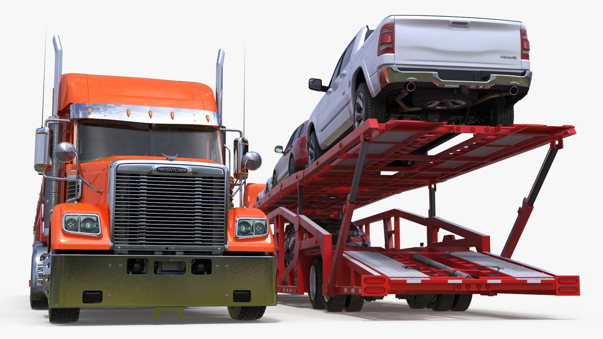 3D Freightliner Truck with Car Carried Loaded Vehicles