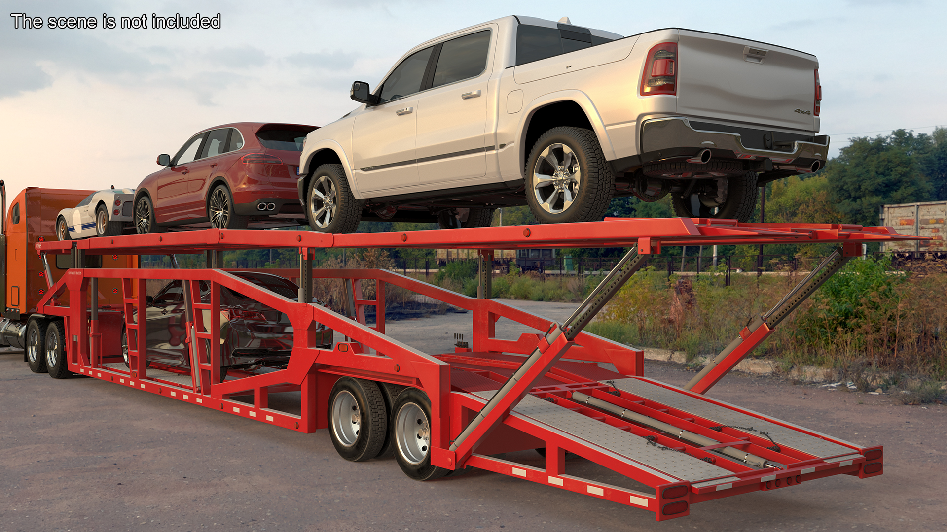 3D Freightliner Truck with Car Carried Loaded Vehicles