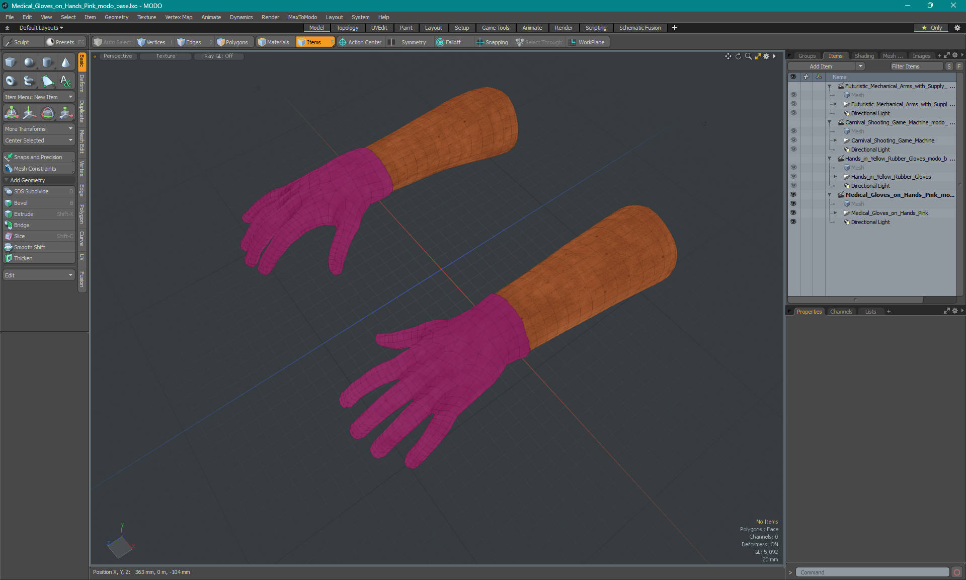 3D Medical Gloves on Hands Pink model