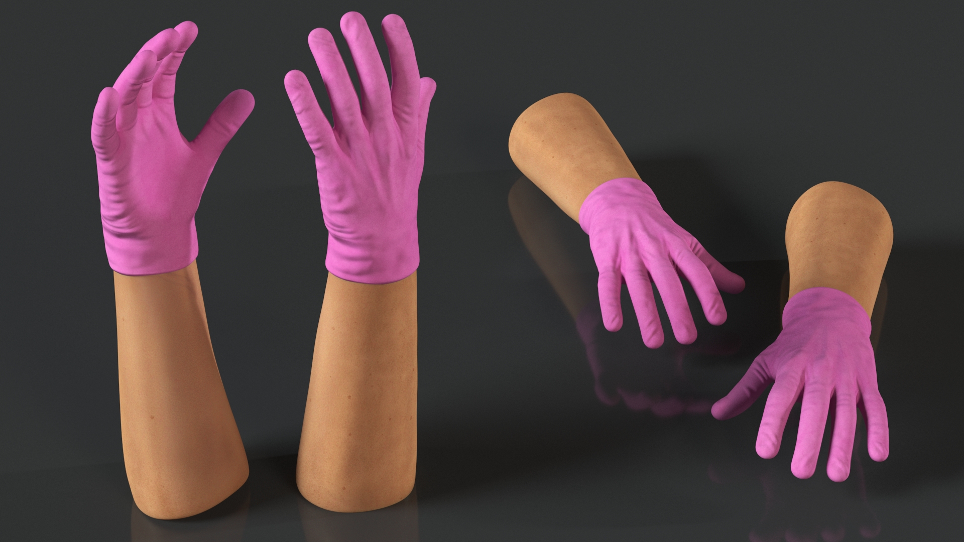 3D Medical Gloves on Hands Pink model