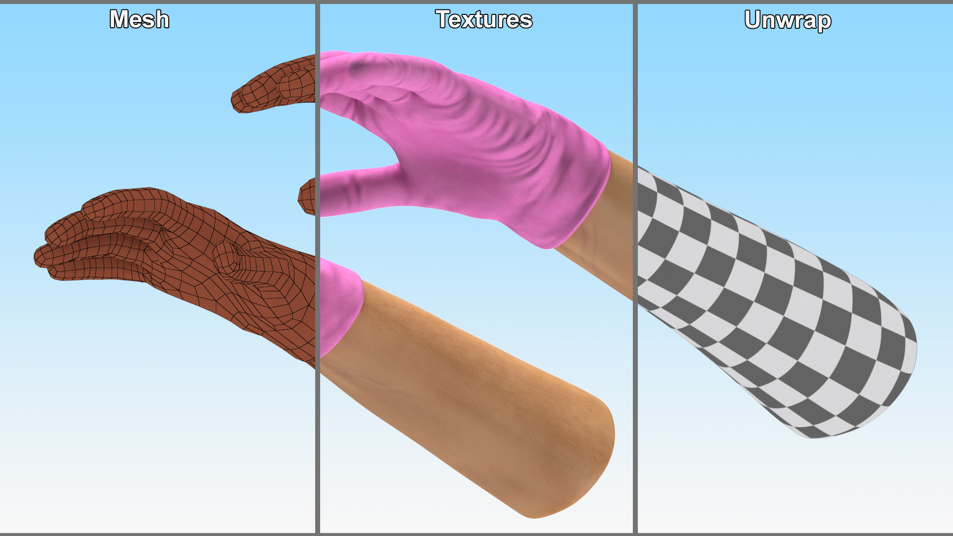 3D Medical Gloves on Hands Pink model