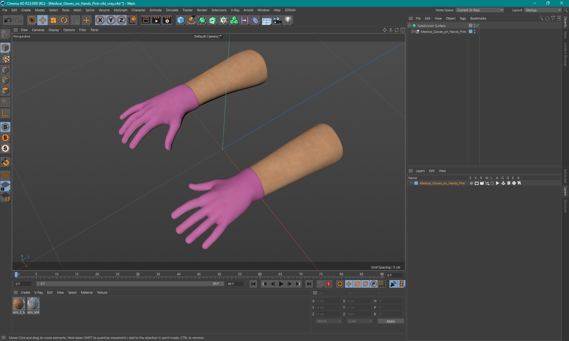 3D Medical Gloves on Hands Pink model