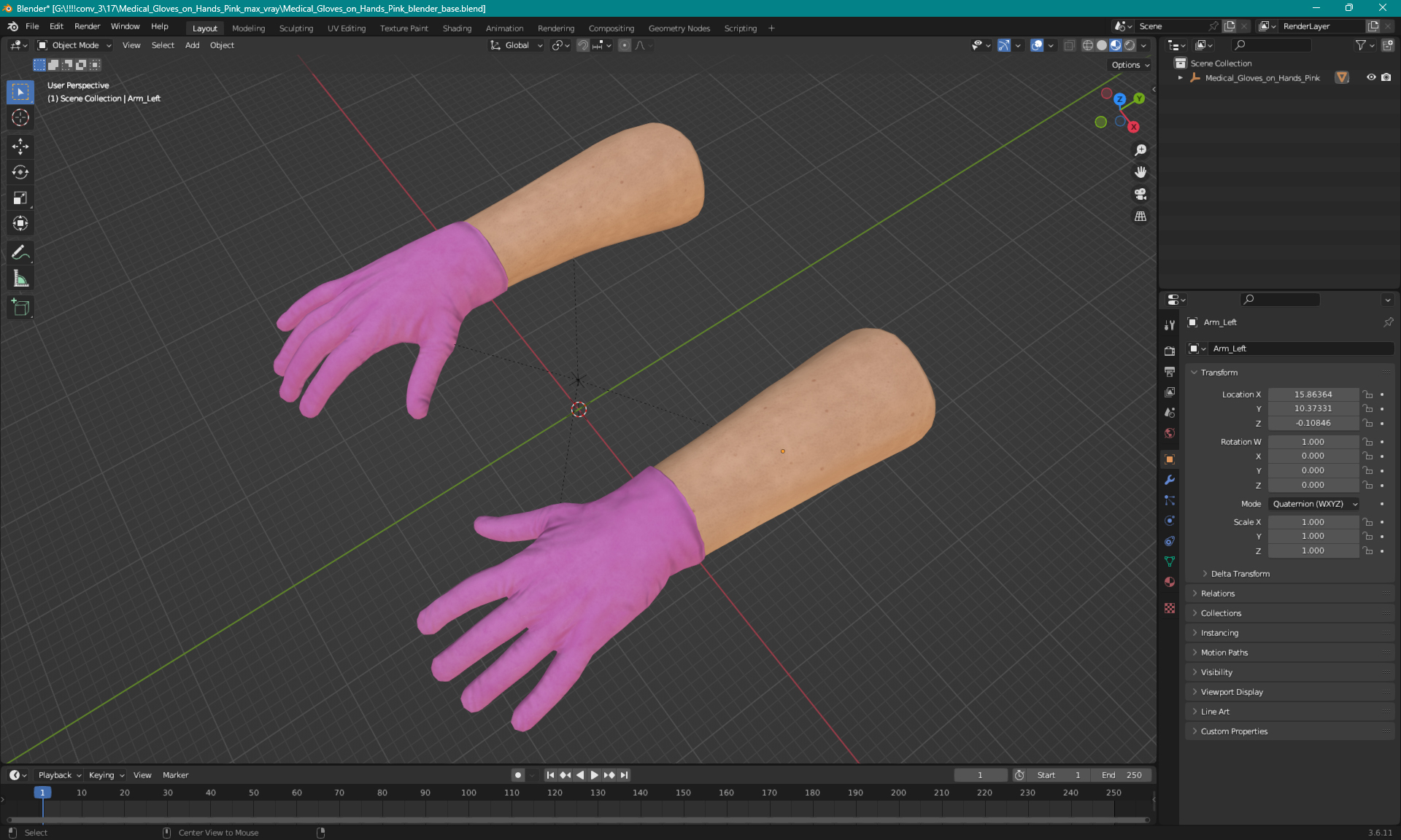 3D Medical Gloves on Hands Pink model