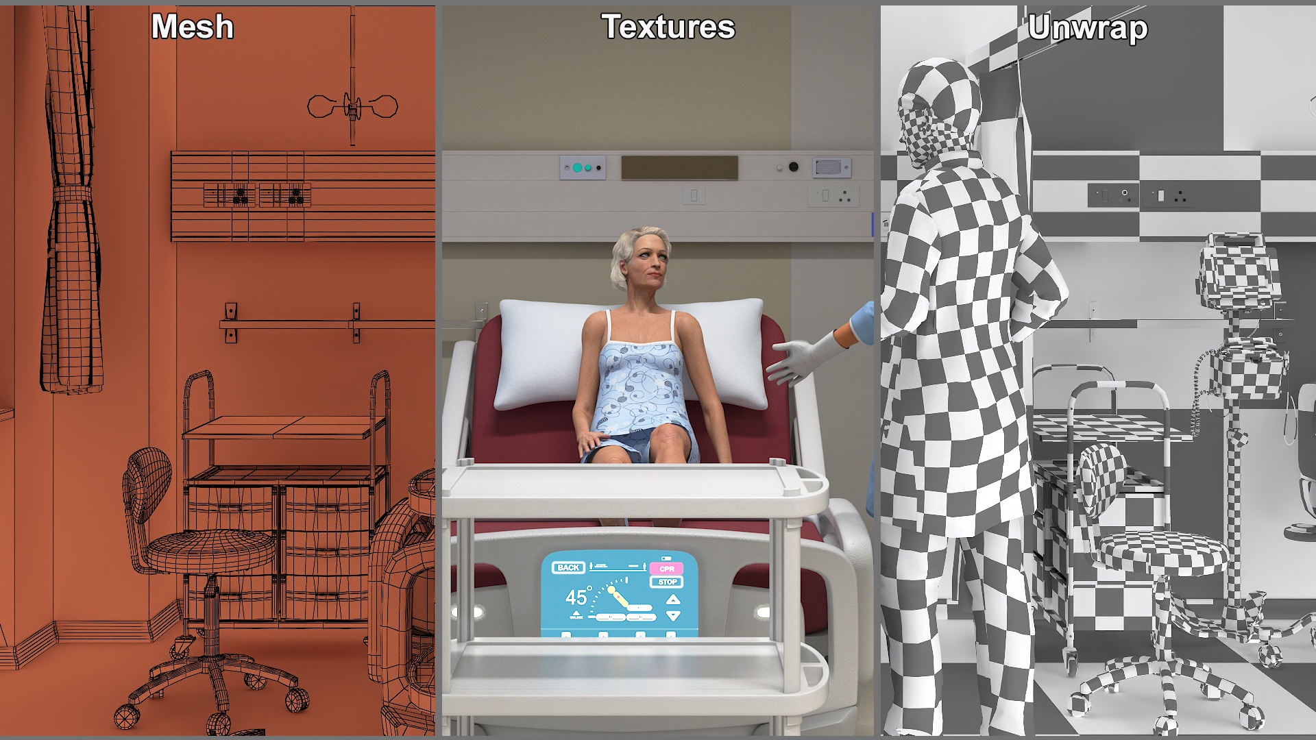 Hospital Room Interior with People 3D model