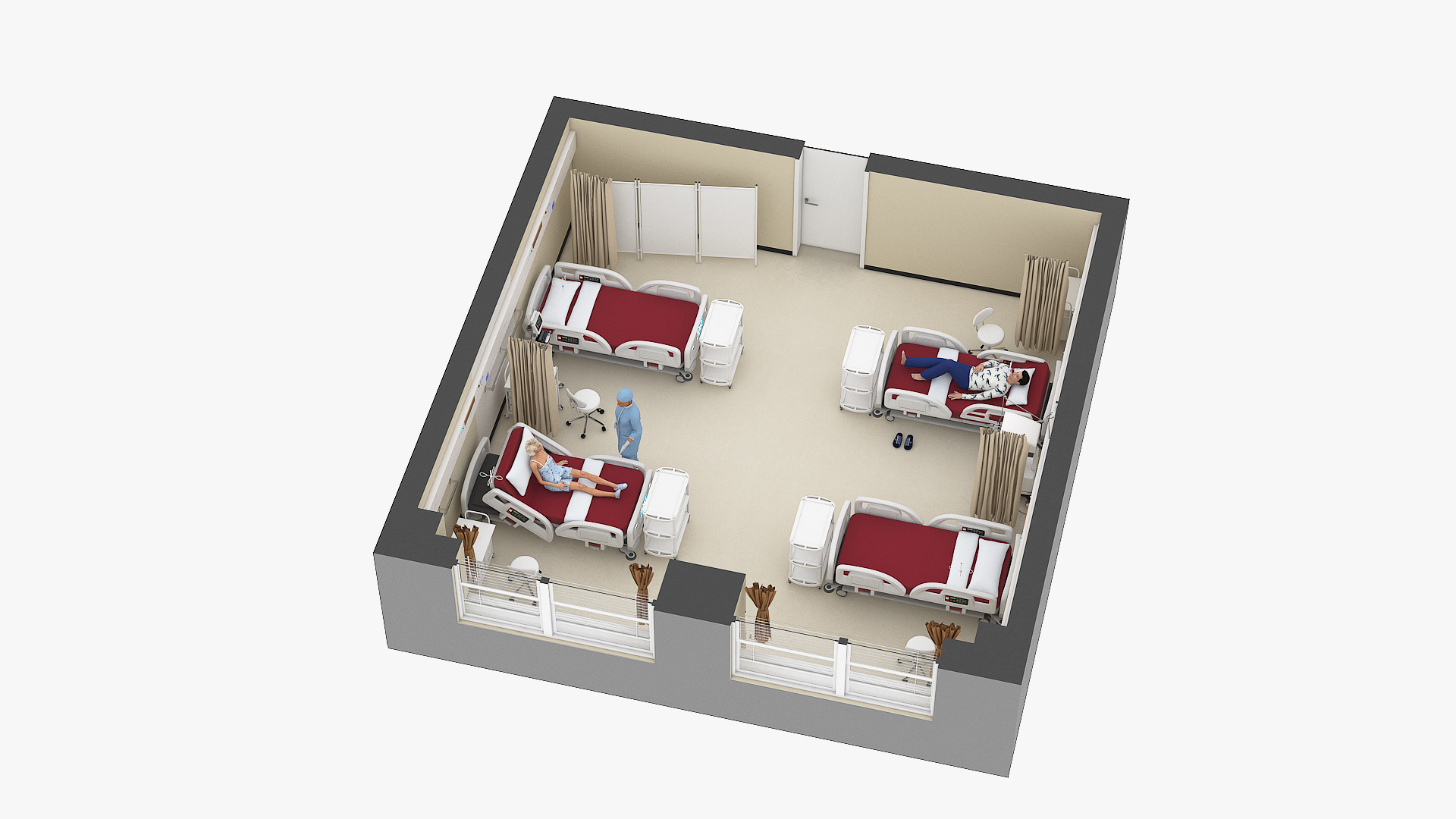 Hospital Room Interior with People 3D model