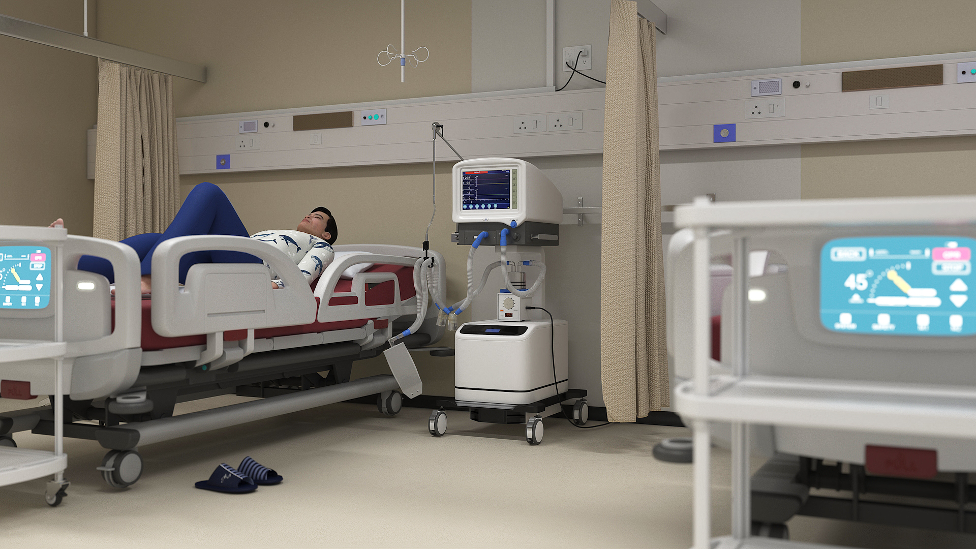 Hospital Room Interior with People 3D model